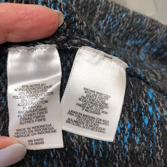 Evan Picone Women's Cardigan Sweater Size XL 1 Button Black Gray Blue Heather - Picture 8 of 12